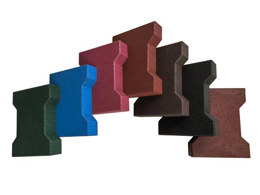 Dog bentuk H Bentuk 200 * 160 * 120mm Interlocking Karet Pavers 20-50mm Anti Slip Untuk Taman bermain