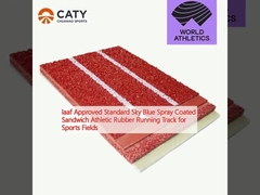 Iaaf menyetujui standar Sky Blue Spray Coated Sandwich Athletic Rubber Running Track untuk lapangan olahraga